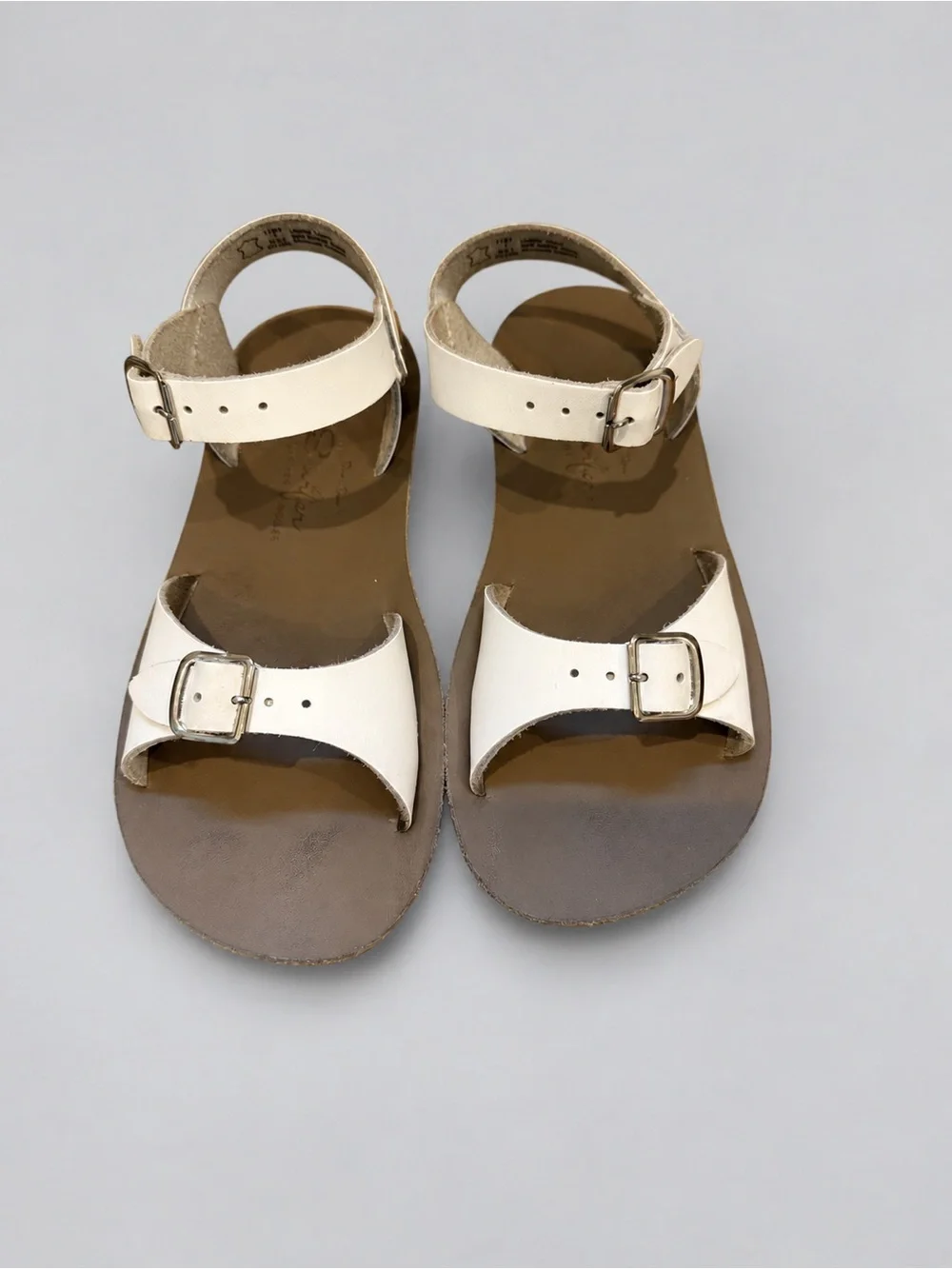 Sun-San Girls White Leather Double Buckle Sandals - Size 1